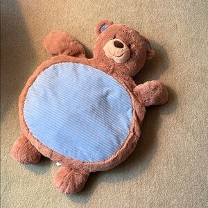 Baby Mats Brown and Blue Plush Tummy Time Bear Pillow